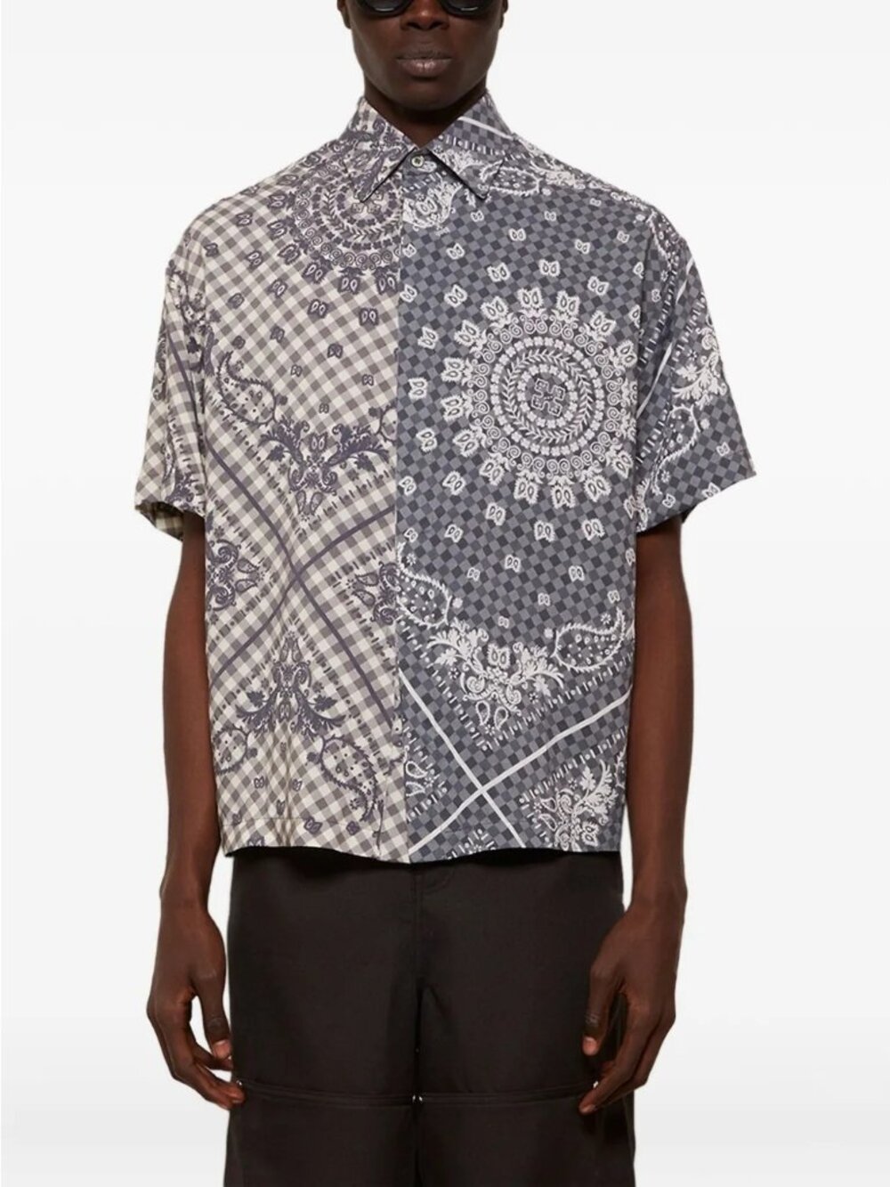 Rhude Split Gingham Bandana Short Sleeve Shirt Black /White Size Small NWT